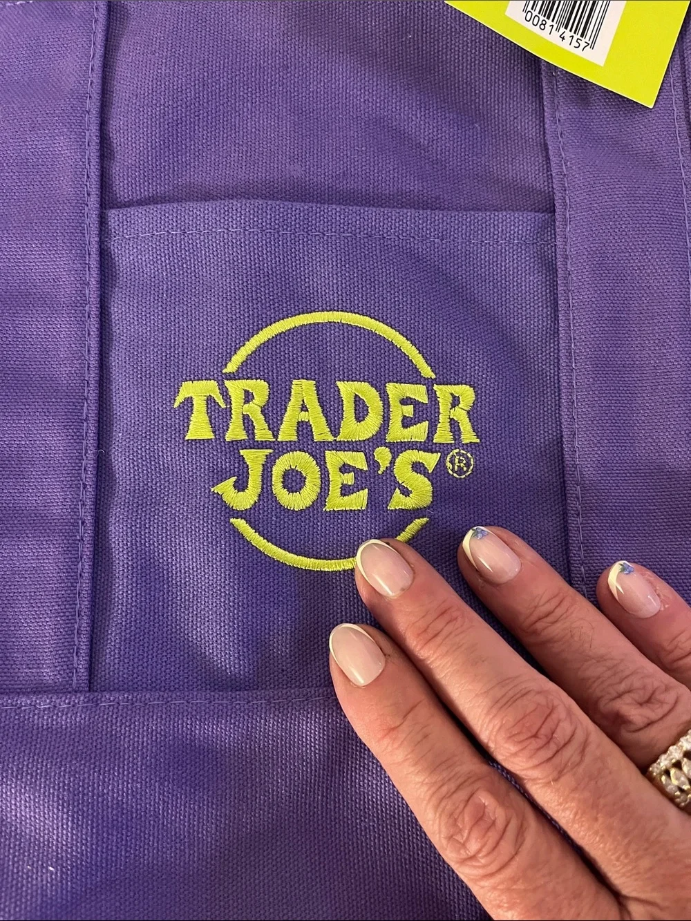 Trader Joe's Purple Canvas Tote Bag with Yellow Logo Halloween 👻